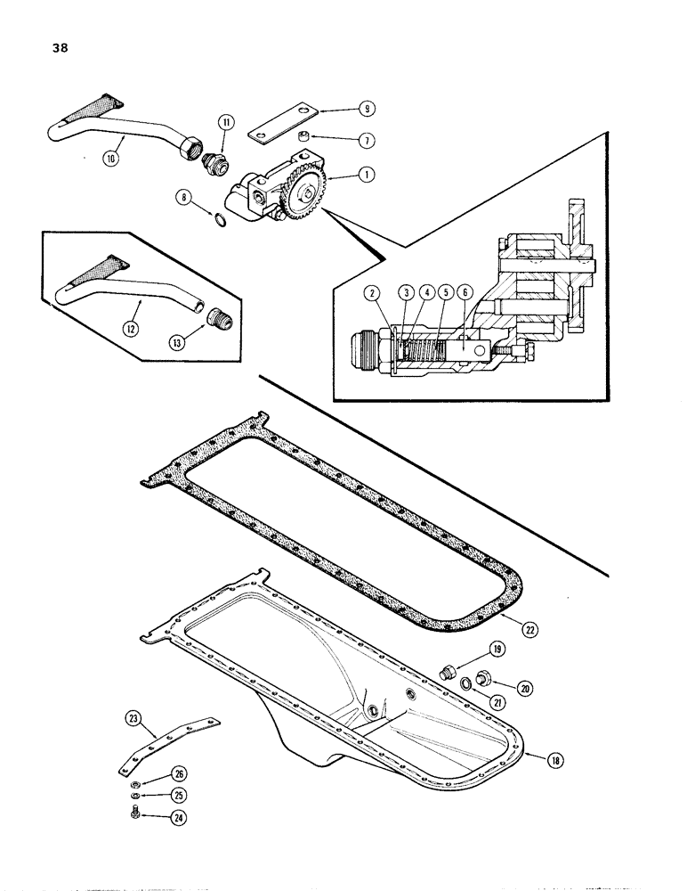 Схема запчастей Case W24B - (038) - OIL PUMP, (504BD) AND (504BDT) DIESEL ENGINES (02) - ENGINE