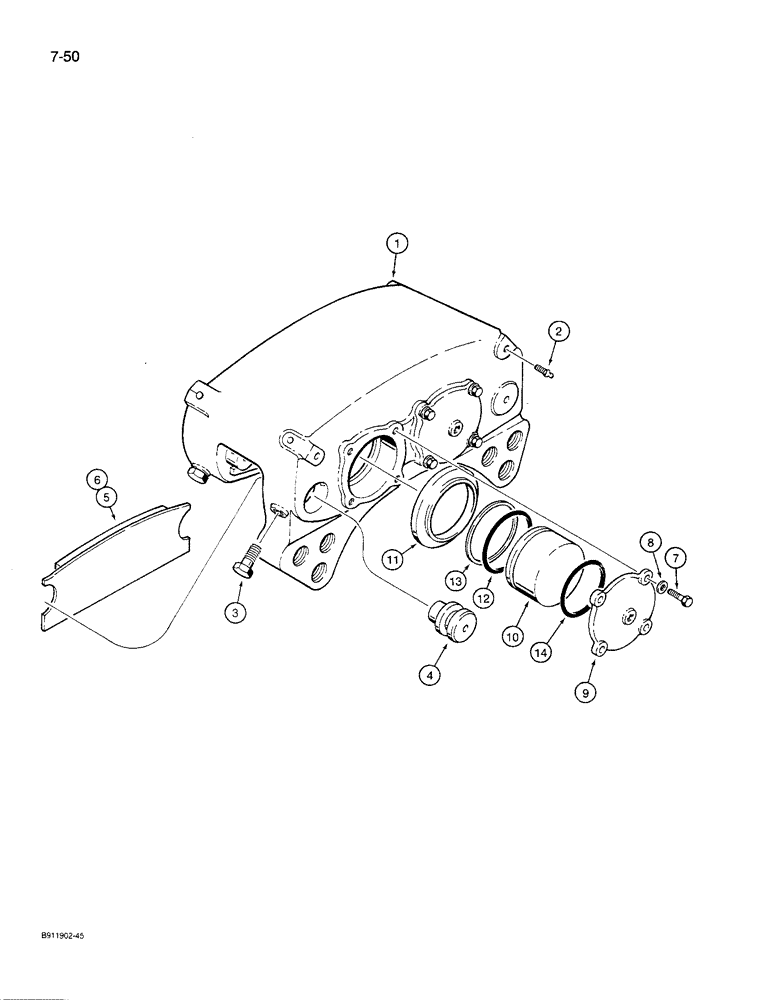 Схема запчастей Case 621 - (7-50) - BRAKE CALIPER, L129310, P.I.N. JAK0027127 AND AFTER (07) - BRAKES