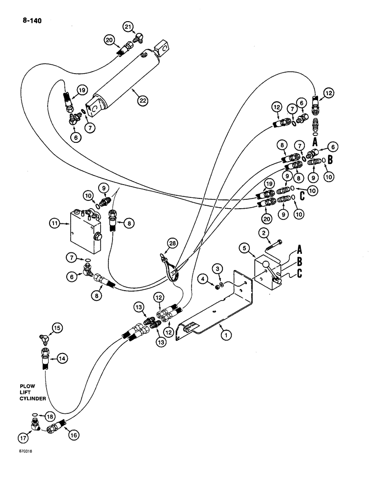 Схема запчастей Case CASE - (8-140) - SELECTOR VALVE AND ATTACHMENT LIFT HYDRAULIC CIRCUITS MODELS WITH PLOW AND TRENCHER (08) - HYDRAULICS