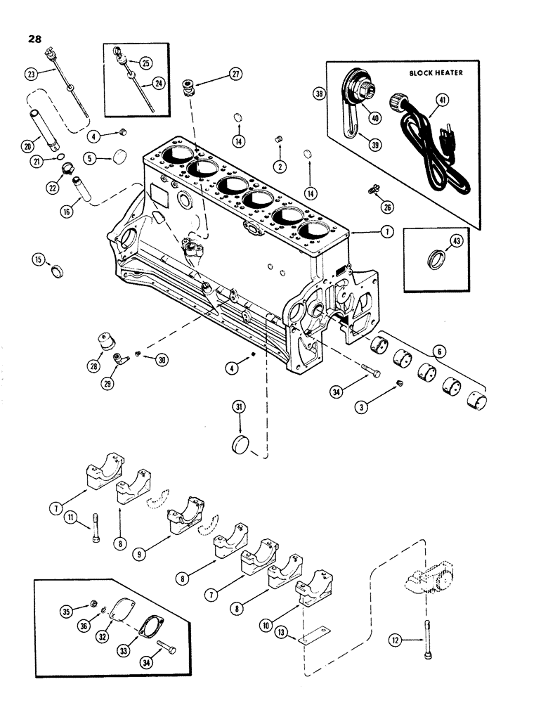 Схема запчастей Case W26B - (028) - CYLINDER BLOCK ASSEMBLY, (504BDT) DIESEL ENGINE, THIN DECK BLOCK,USED PRIOR TO ENG. SER. NO. 2556252 (02) - ENGINE