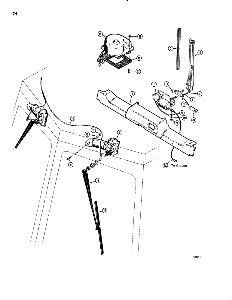 Схема запчастей Case W20 - (074) - CAB WIPERS, FRONT WIPER-INCLUDED IN L71296 CAB (04) - ELECTRICAL SYSTEMS