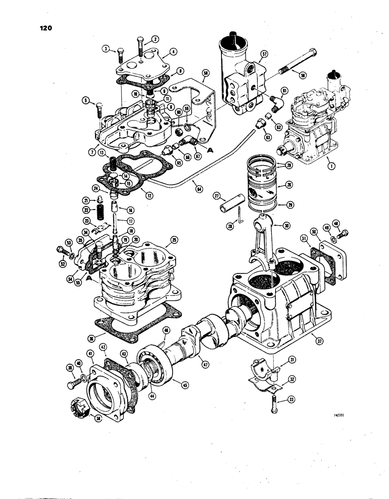 Схема запчастей Case W24B - (120) - BRAKE SYSTEM, L14814 AIR COMPRESSOR, BEFORE TRACTOR SN.9120664 (07) - BRAKES