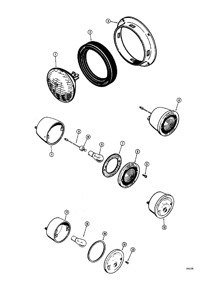 Схема запчастей Case W8B - (086) - A15932 FRONT AND REAR LIGHTS, L11000 STOP AND TAIL LIGHT (06) - ELECTRICAL SYSTEMS