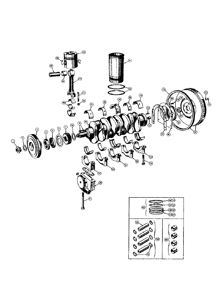 Схема запчастей Case 310F - (040) - FLYWHEEL, CRANKSHAFT, AND PISTONS - DIESEL (01) - ENGINE