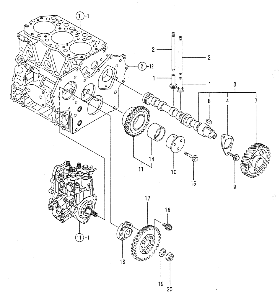 Схема запчастей Case CX27B PV13 - (08-007) - CAMSHAFT & DRIVING GEAR ENGINE COMPONENTS