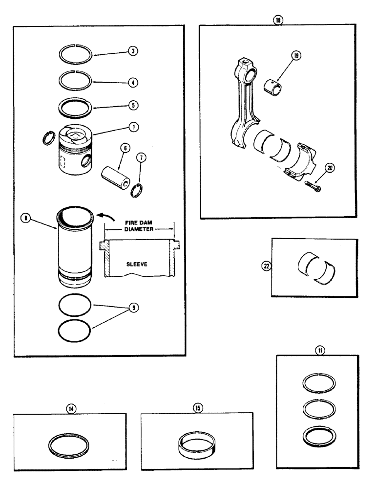 Схема запчастей Case 300C - (032) - PISTONS AND SLEEVES, WITH 5.092 INCH TO 5.097 INCH FIRE DAM DIAMETER SLEEVE, (336B) DIESEL ENGINE (02) - ENGINE