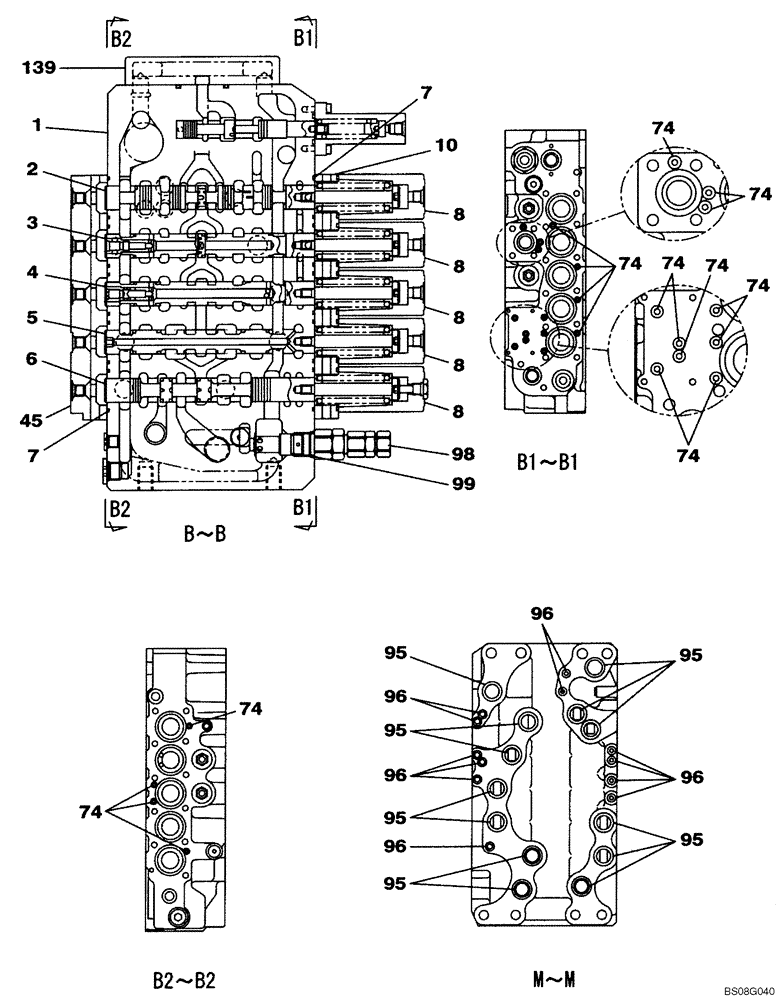 Схема запчастей Case CX240BLR - (08-063) - KBJ12711 VALVE ASSY - CONTROL (08) - HYDRAULICS