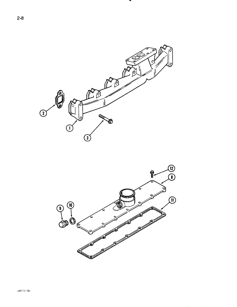 Схема запчастей Case 621 - (2-08) - MANIFOLDS, 6T-590 ENGINE, EXHAUST (02) - ENGINE