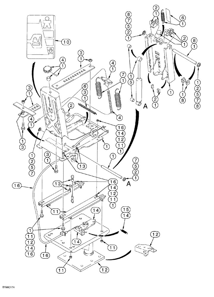 Схема запчастей Case 580SL - (9-110) - SUSPENSION SEAT - PEDESTAL, WEIGHT ADJUSTER AND SUSPENSION (09) - CHASSIS/ATTACHMENTS