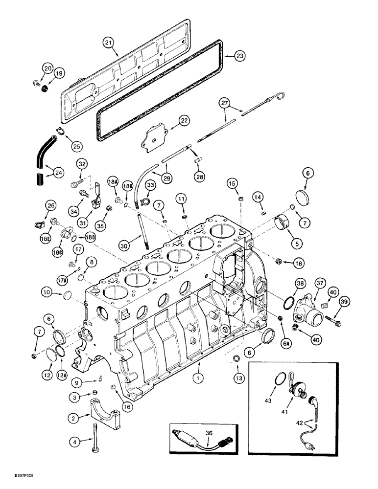 Схема запчастей Case 9030B - (2-63A) - CYLINDER BLOCK, 6T-590 EMISSIONS CERTIFIED ENGINE, P.I.N. DAC03#2001 & AFTER, ENG S/N 45534441 & AFT (02) - ENGINE