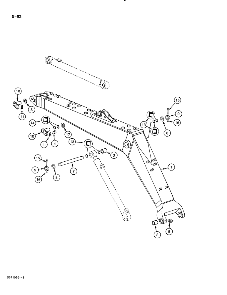 Схема запчастей Case 888 - (9-092) - BOOM AND CYLINDER MOUNTING PINS, P.I.N. FROM 74174 TO 74418, 15201 TO 15261 (09) - CHASSIS