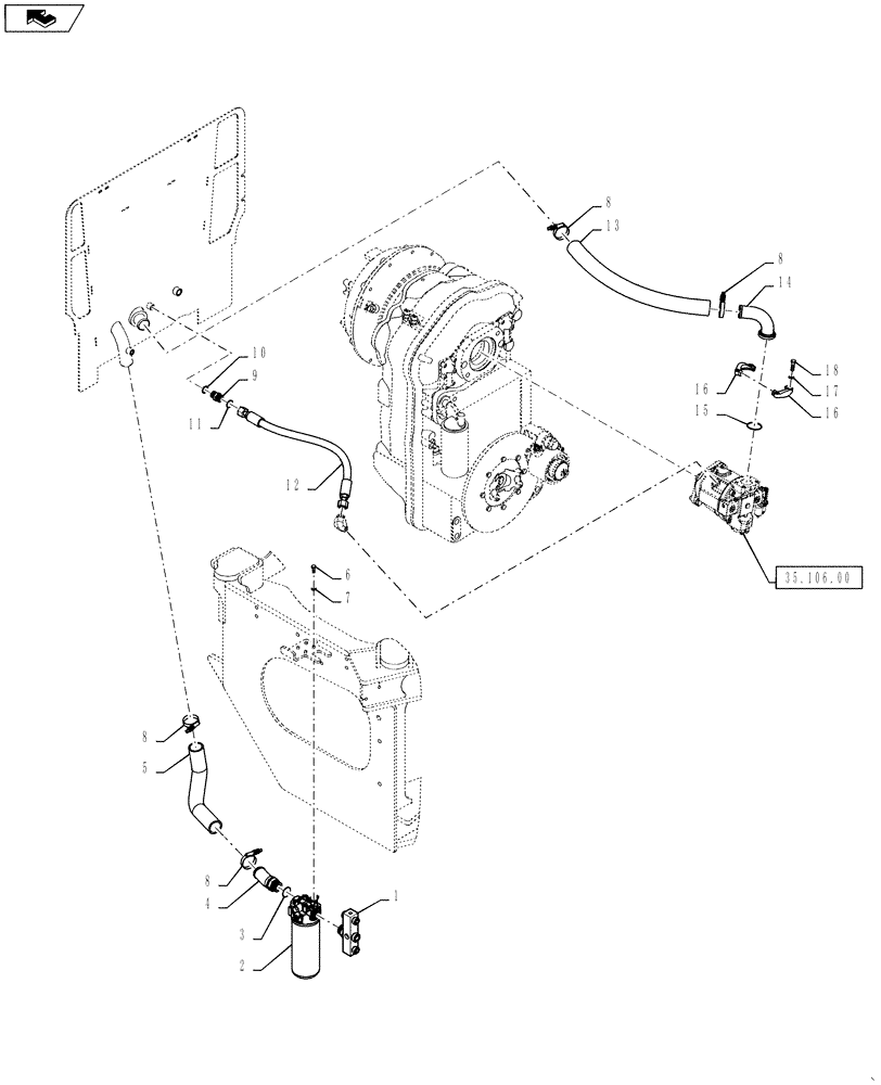 Схема запчастей Case 521F - (35.106.02) - MAIN HYDRAULIC PUMP LINES (35) - HYDRAULIC SYSTEMS