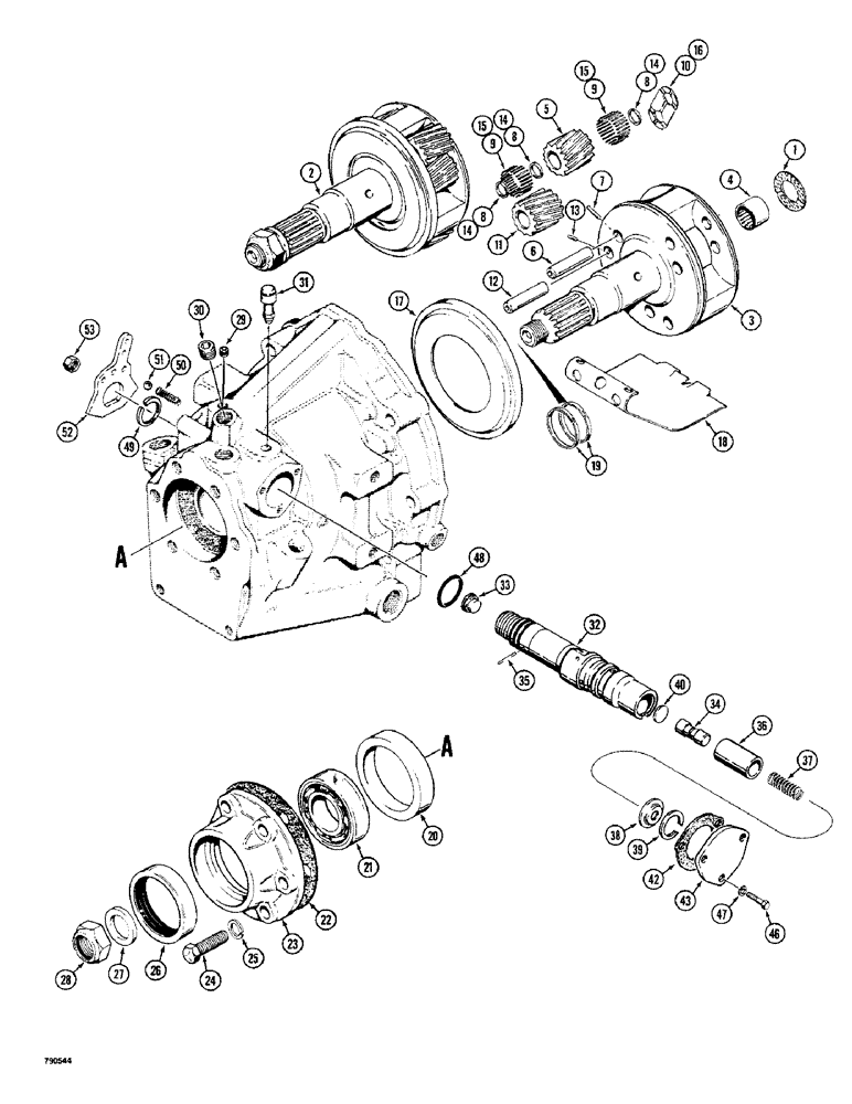 Схема запчастей Case 350 - (130) - R40677 POWER SHUTTLE TRANSMISSION, PINION CAGE AND OUTPUT SHAFT S/N3065738 AND AFTER (03) - TRANSMISSION