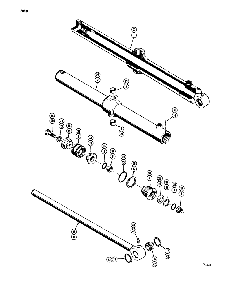 Схема запчастей Case 450 - (366) - D34790 LIFT CYLINDER - ANGLE TILT DOZER, GLAND HAS SPLIT OUTER ROD WIPER (07) - HYDRAULIC SYSTEM