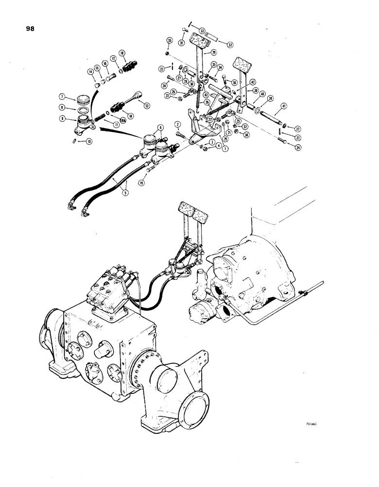 Схема запчастей Case 850 - (098) - BRAKE PEDALS (03) - TRANSMISSION