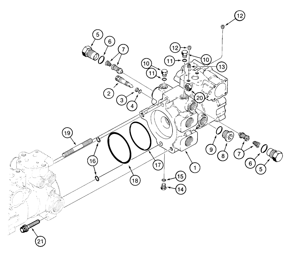 Схема запчастей Case 1835C - (6-24) - TANDEM PUMP ASSEMBLY FRONT DRIVE PUMP HOUSING, VALVES AND PLUGS (06) - POWER TRAIN