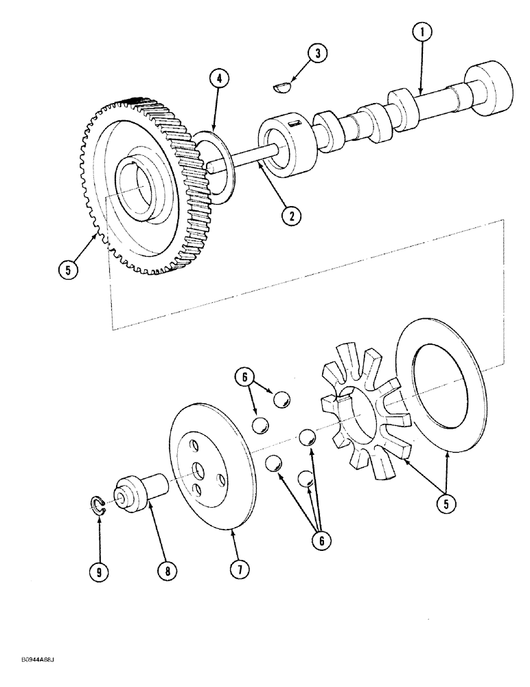 Схема запчастей Case 1818 - (2-44) - CAMSHAFT, GASOLINE MODELS (02) - ENGINE