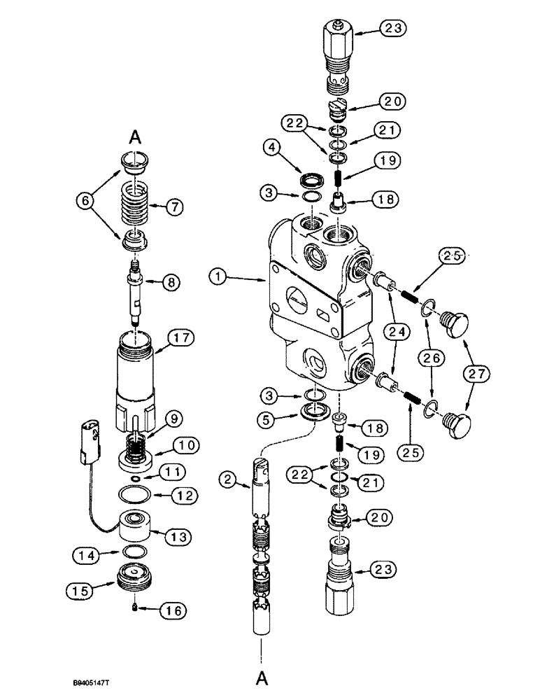 Схема запчастей Case 580SL - (8-090) - LOADER CONTROL VALVE, BUCKET SECTION - WITH MAGNETIC DETENT, AND CIRCUIT RELIEF VALVE (08) - HYDRAULICS