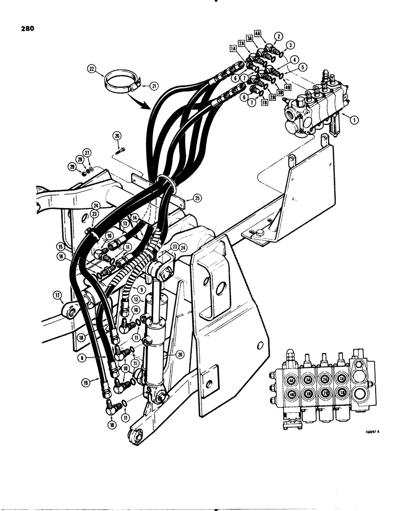 Схема запчастей Case 580C - (280) - 3-POINT HITCH CYLINDER HYDRAULIC CIRCUIT (08) - HYDRAULICS