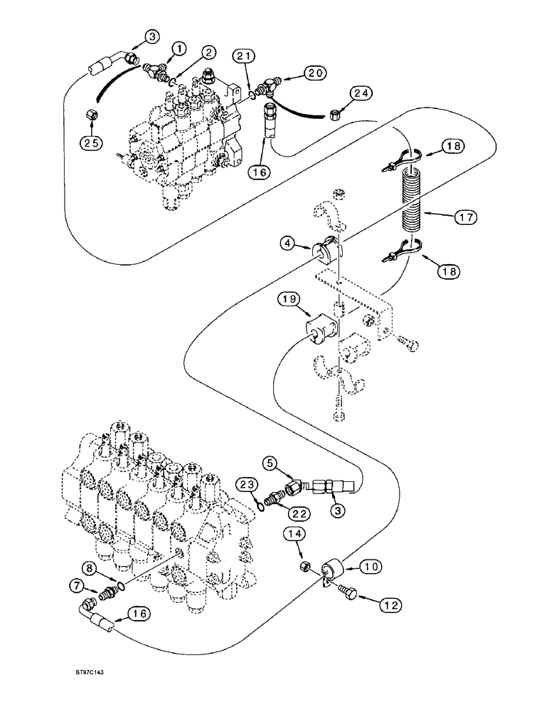 Схема запчастей Case 590L - (8-043A) - LOADER VALVE TO BACKHOE VALVE HYD. CIRCUIT, TRACTOR P.I.N. JJG0209066 AND AFTER (08) - HYDRAULICS