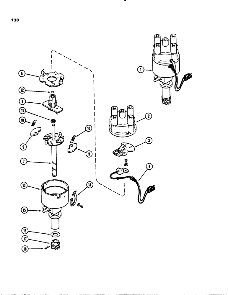 Схема запчастей Case 1845 - (130) - A137578 DISTRIBUTOR, (159) SPARK IGNITION ENGINE (10) - ENGINE