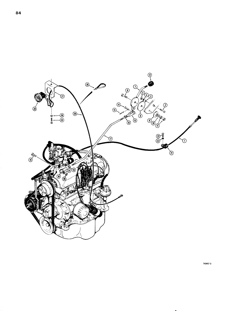 Схема запчастей Case 1830 - (084) - THROTTLE AND CHOKE FOR, GEAR DRIVEN GOVERNOR (10) - ENGINE