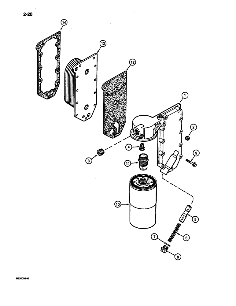 Схема запчастей Case 1187C - (2-28) - OIL FILTER AND COOLER, 6T-830 ENGINE, PRIOR TO ENGINE SERIAL (02) - ENGINE