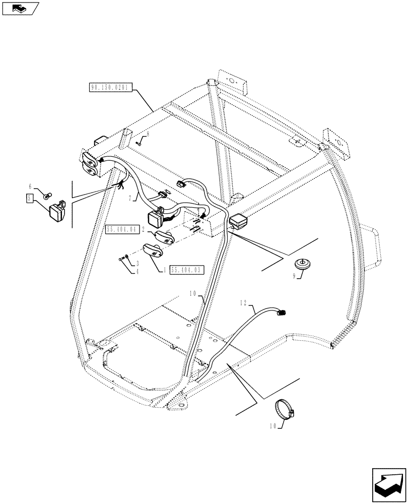 Схема запчастей Case 580SN WT - (55.404.0201) - VAR - 423000, 442082 - CANOPY, ROPS - LAMP, HARNESS (55) - ELECTRICAL SYSTEMS