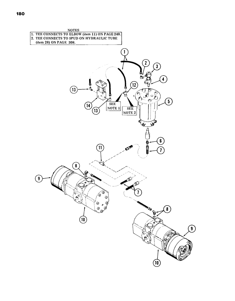 Схема запчастей Case 980B - (180) - TWO SPEED DRIVE MOTOR TUBING, (USED ON UNITS WITH PIN 6204051 AND AFTER) (04) - UNDERCARRIAGE