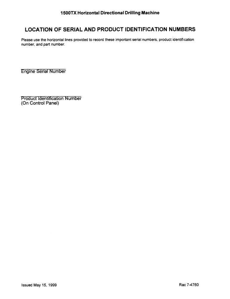 Схема запчастей Case 1500TX - (1-002) - LOCATION OF SERIAL AND PRODUCT IDENTIFICATION NUMBERS 