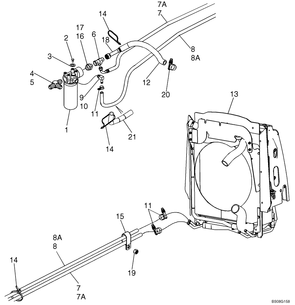 Схема запчастей Case 590SM - (08-03) - HYDRAULICS - COOLER, RETURN LINES AND FILTER (08) - HYDRAULICS