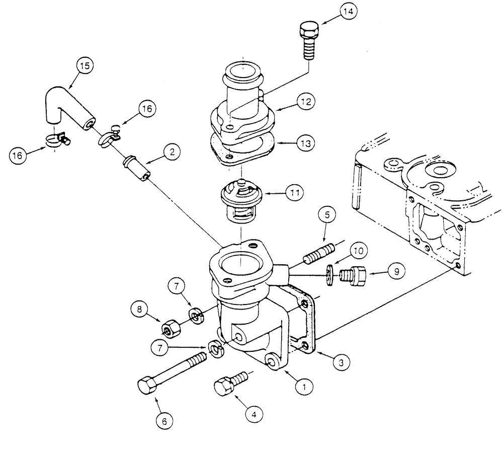 Схема запчастей Case 6010 - (02-12) - THERMOSTAT - HOUSING, KUBOTA V2003TE ENGINE (10) - ENGINE