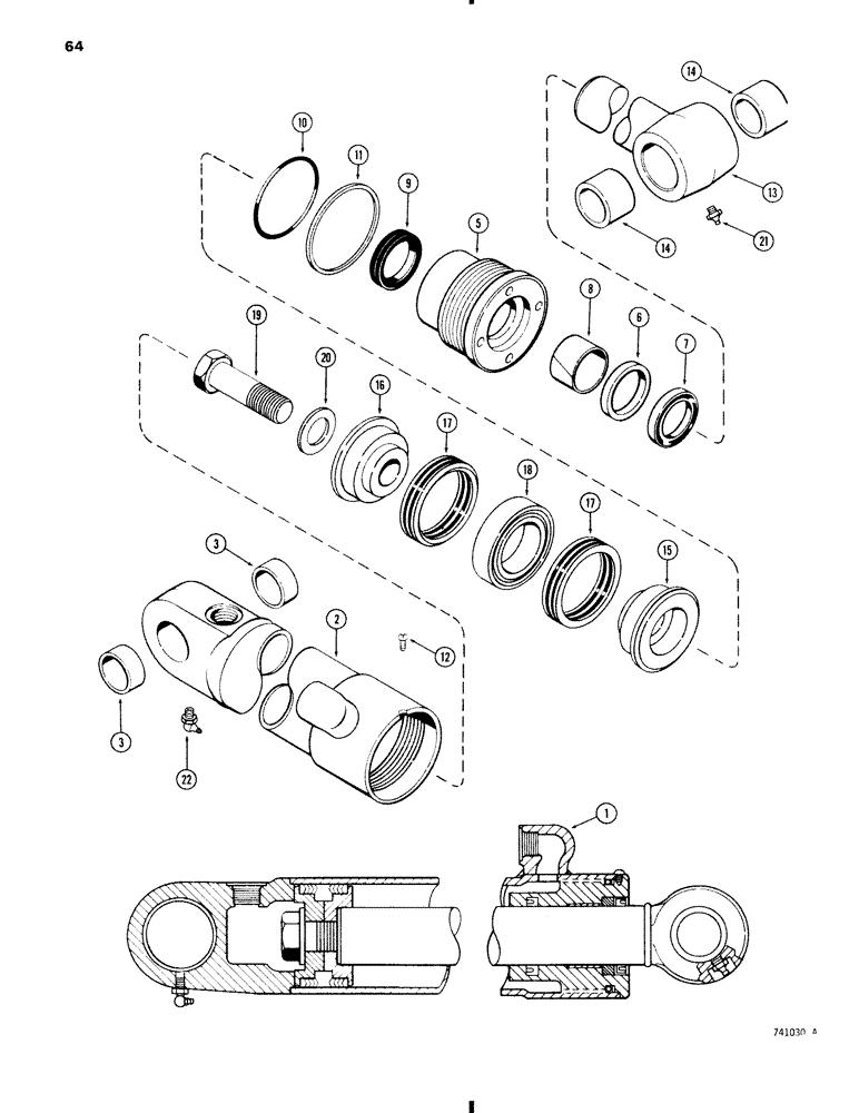 Схема запчастей Case 35 - (064) - G33196 BUCKET CYLINDER, WITH TWO PIECE PISTON 