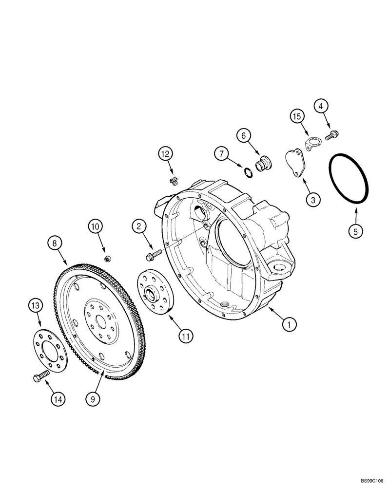 Схема запчастей Case 550H-IND - (02-25) - FLYWHEEL AND HOUSING, 4-390/4T-390 EMISSIONS CERTIFIED ENGINE (02) - ENGINE