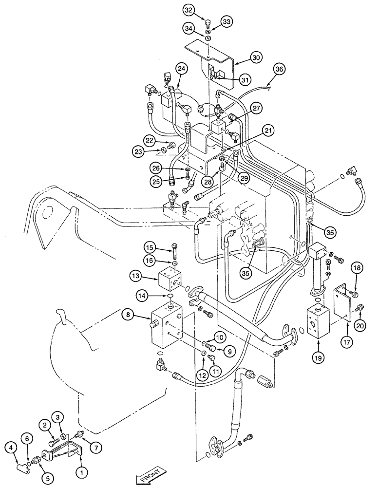 Схема запчастей Case 9050B - (8-098) - DOUBLE ACTION AUXILIARY EQUIPMENT OPTION, COMPONENT MOUNTING (08) - HYDRAULICS