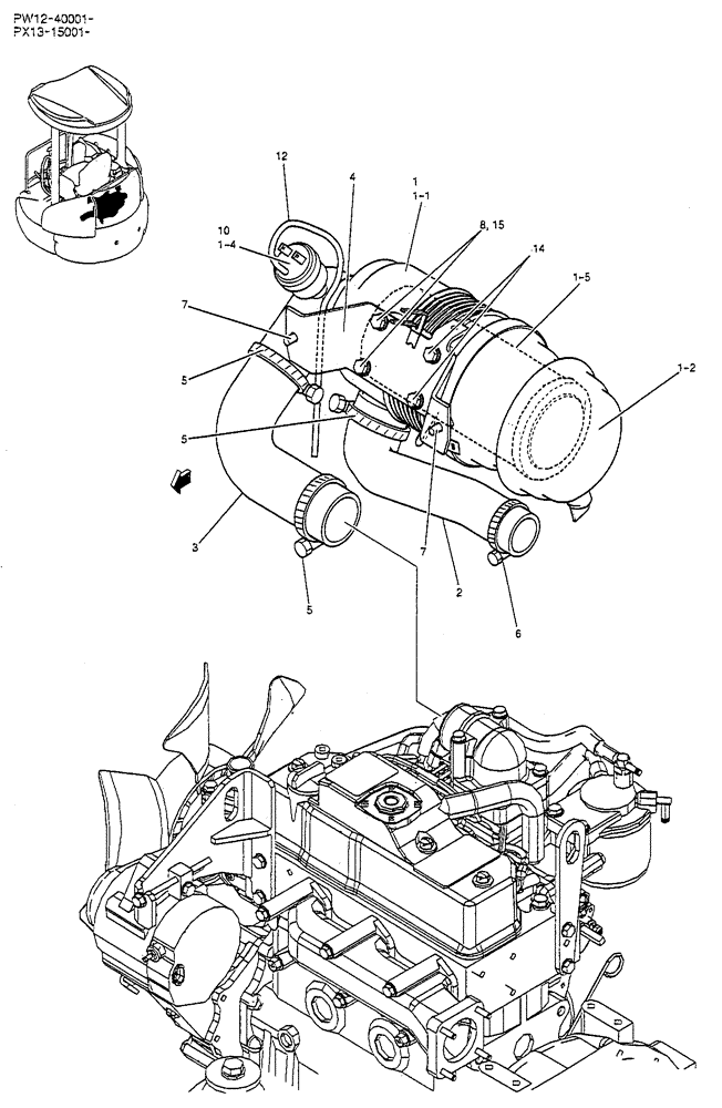 Схема запчастей Case CX36B - (01-009) - CLEANER ASSY, AIR (10) - ENGINE