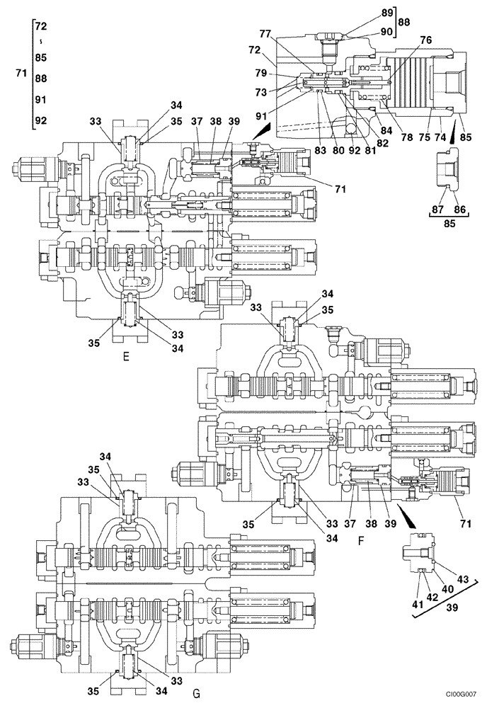 Схема запчастей Case CX210LR - (08-40E) - VALVE ASSY - CONTROL (08) - HYDRAULICS