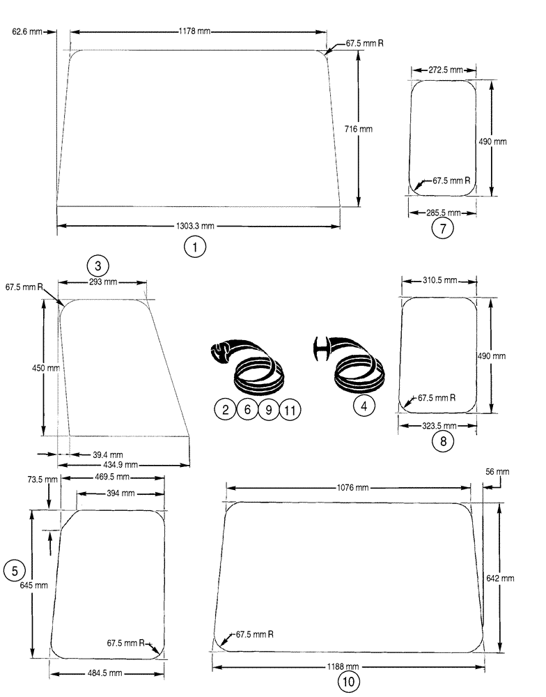 Схема запчастей Case 750H - (09-29) - CAB GLASS (09) - CHASSIS