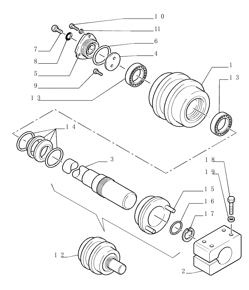 Схема запчастей Case 1850K - (2.347[01]) - TRACK CARRIER ROLLER (04) - UNDERCARRIAGE