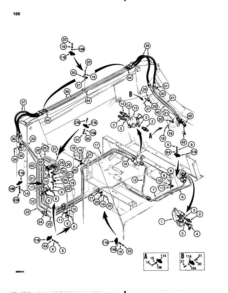 Схема запчастей Case 1845B - (166) - AUXILIARY HYDRAULIC CIRCUIT, LOADER ARM AND REAR HYDRAULIC CIRCUIT WITH SELECTOR VALVE (08) - HYDRAULICS