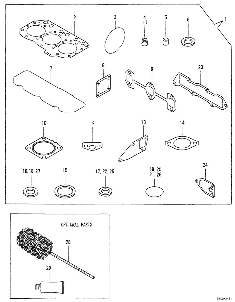 Схема запчастей Case CX27B BTW - (08-016) - GASKET SET (10) - ENGINE