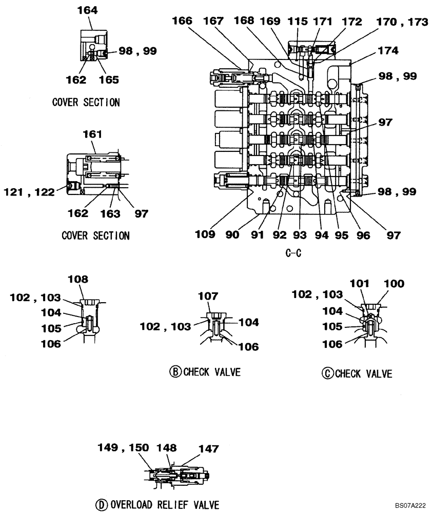 Схема запчастей Case CX160B - (08-60) - KLJ10580 VALVE ASSY - CONTROL (08) - HYDRAULICS