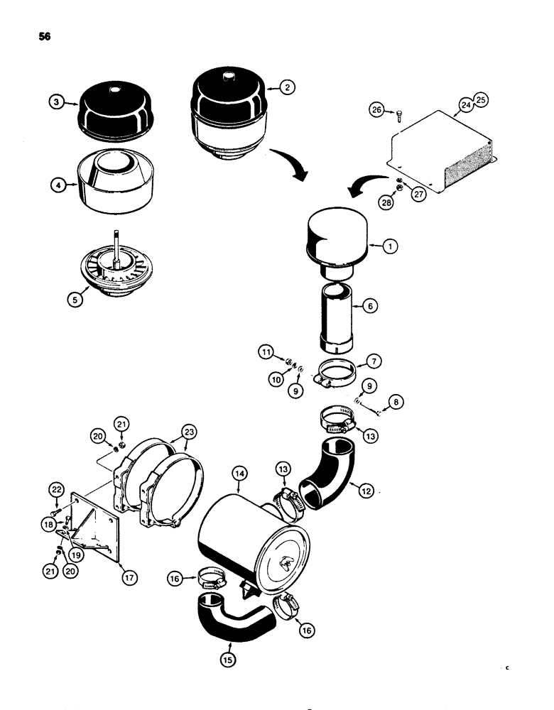 Схема запчастей Case 850B - (056) - AIR CLEANER MOUNTING, MODELS WITH TURBOCHARGER (01) - ENGINE