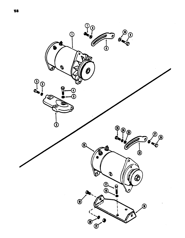 Схема запчастей Case 450 - (058) - GENERATOR MOUNTING PARTS, (188) DIESEL ENGINE, FOR D27034 GENERATOR (06) - ELECTRICAL SYSTEMS