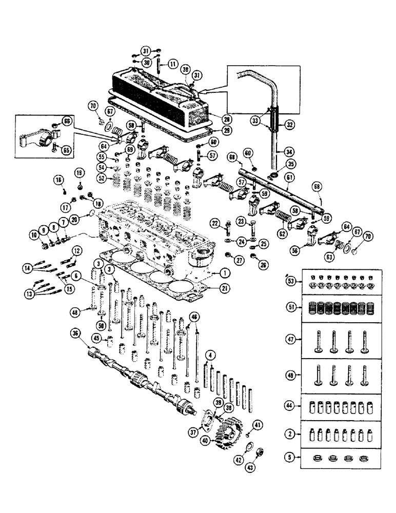 Схема запчастей Case 600 - (018) - DIESEL ENGINE INSTALLATION, CYLINDER HEAD, CAMSHAFT, VALVES (01) - ENGINE