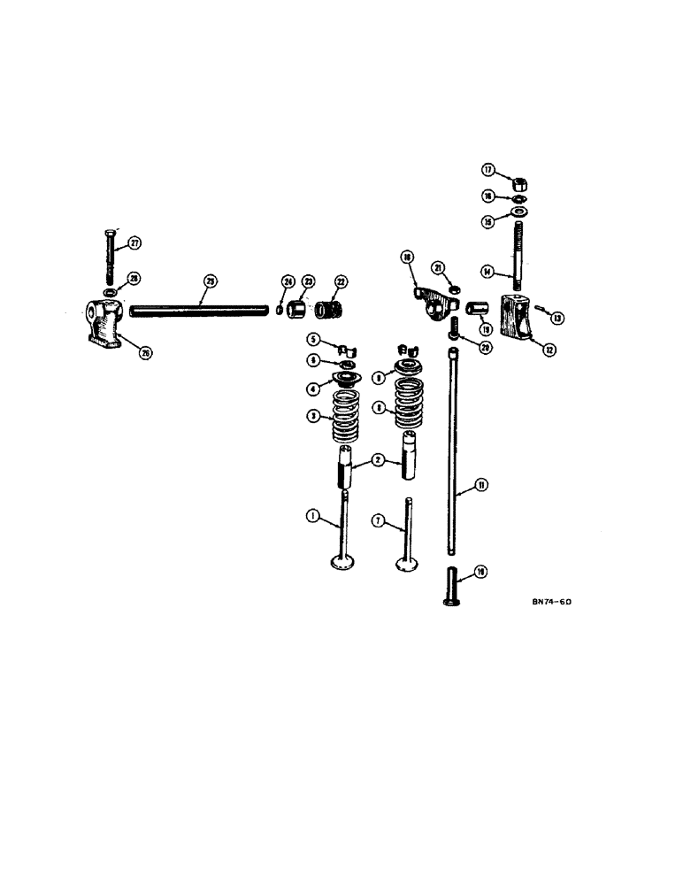 Схема запчастей Case 420B - (016) - VALVES, PUSH RODS, AND GUIDES (01) - ENGINE