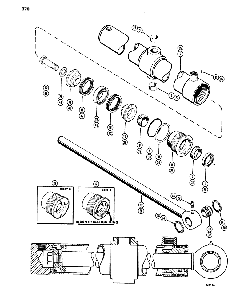 Схема запчастей Case 450 - (370) - G33346 LIFT CYLINDER - ANGLE TILT DOZER, GLAND HAS ID RING (07) - HYDRAULIC SYSTEM