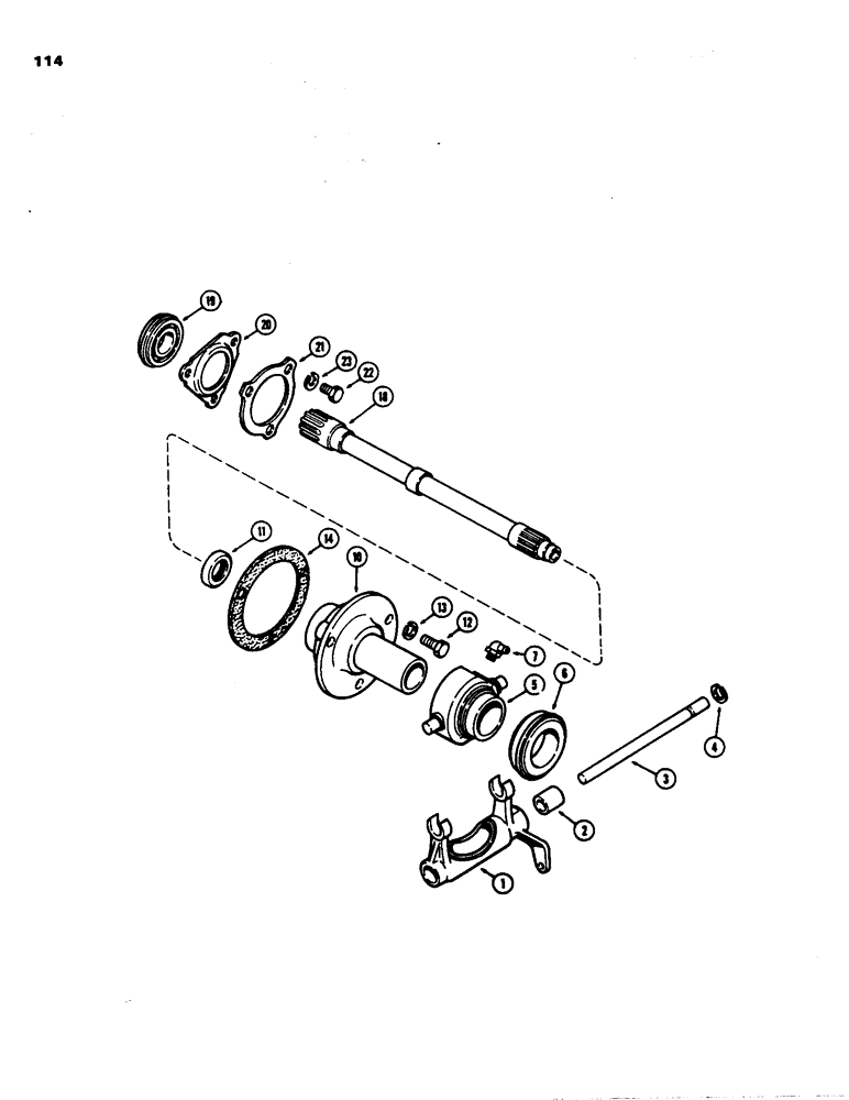 Схема запчастей Case 480B - (114) - CLUTCH SHAFT AND THROWOUT 