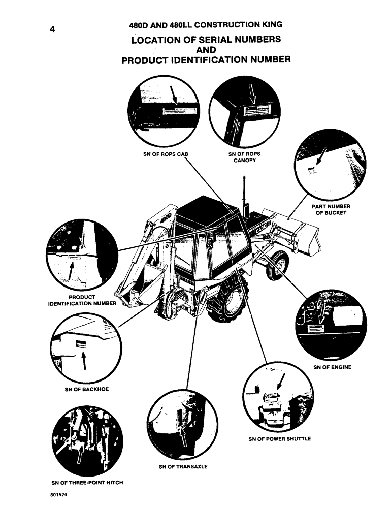 Схема запчастей Case 480D - (004) - LOCATION OF SERIAL NUMBERS AND PRODUCT IDENTIFICATION NUMBER (05) - SERVICE & MAINTENANCE
