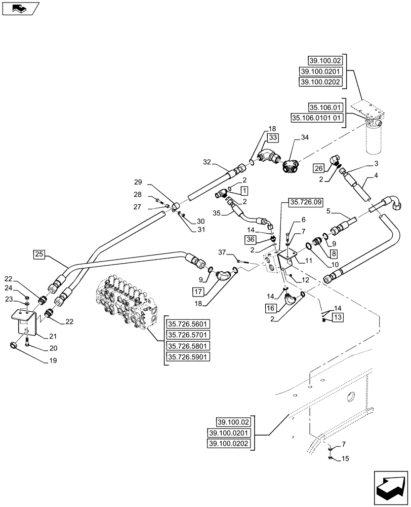 Схема запчастей Case 580SN - (35.726.15) - VAR - 747662 - VALVE INSTALL - HYD - SINGLE AUX PILOT - VARIABLE VALVE PUMP (35) - HYDRAULIC SYSTEMS